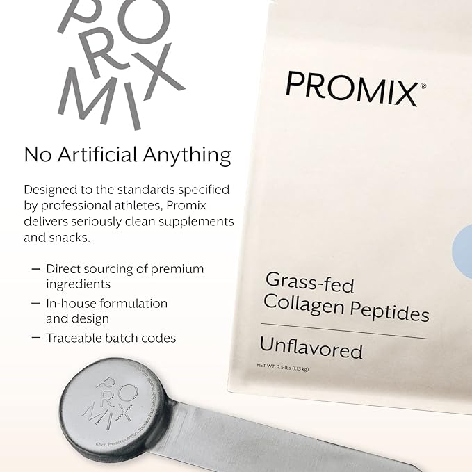 PROMIX Collagen Peptides Protein Powder, Pasture-Raised Grass Fed Hydrolysate | Unflavored, 2.5lbs | Keto, Non GMO, Gluten Free, Natural, Organic, Hydrolyzed | For Healthy Skin, Bones, Hair and Joints