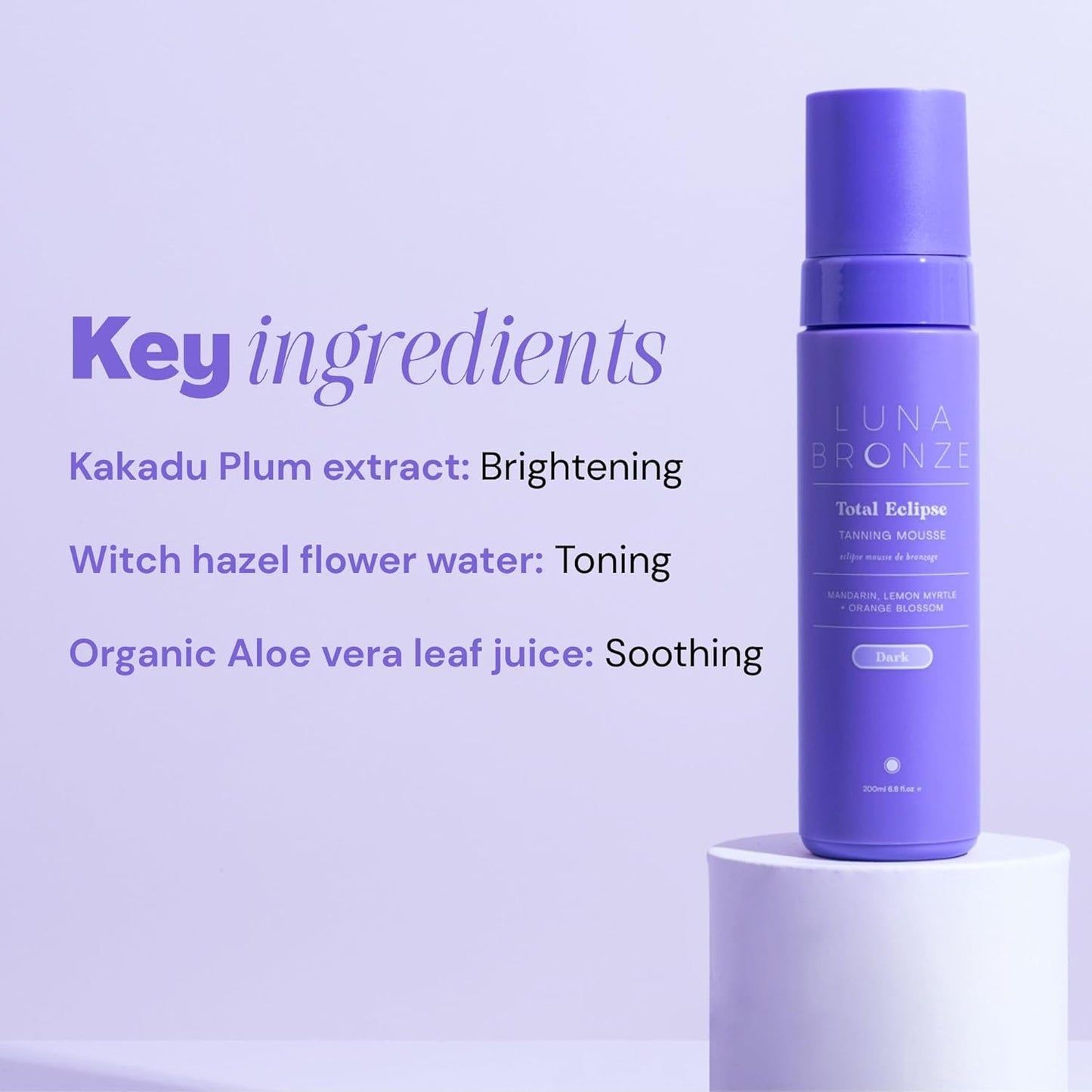 Luna Bronze Total Eclipse Express Self Tan Mousse | Instant, Dark & Natural Looking Self-Tanner Foam | Lightweight Formula Enriched with Organic Aloe Vera & Natural DHA | Fake Tan (200ml/6.7 fl. oz)