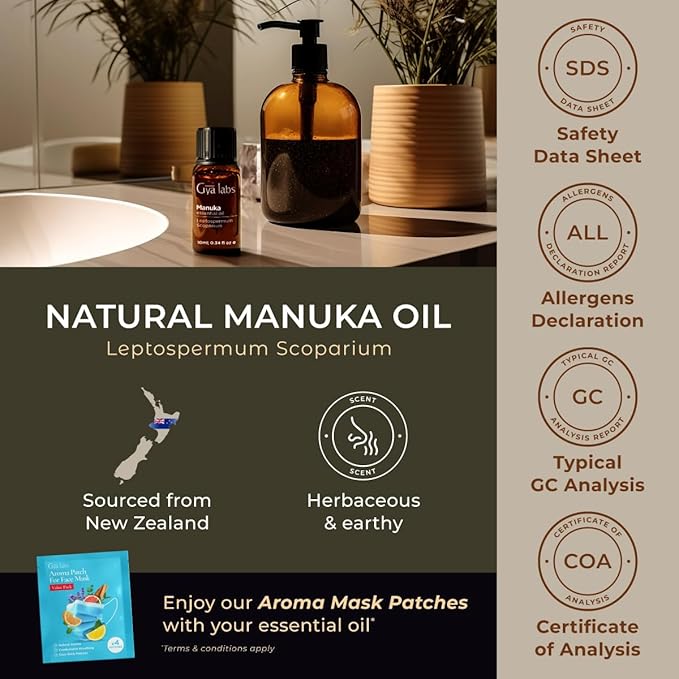 Gya Labs Manuka Essential Oil for Skin - 0.34 Fl Oz - 100% Pure Natural Manuka Oils for Skin, Nails, Candle Making & Aromatherapy - Herbaceous & Earthy Scent
