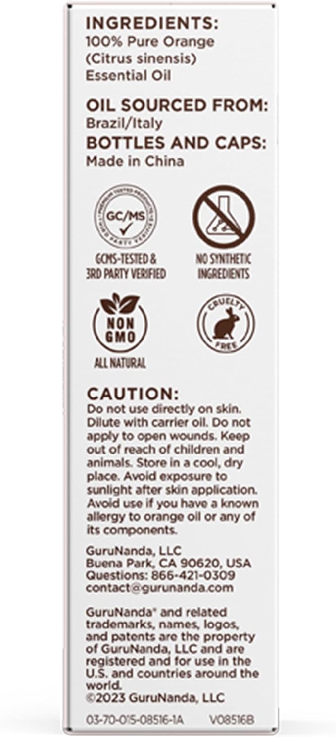 GuruNanda Orange Essential Oil (15mL) - 100% Pure & Natural - Undiluted - Premium Aromatherapy for Diffuser