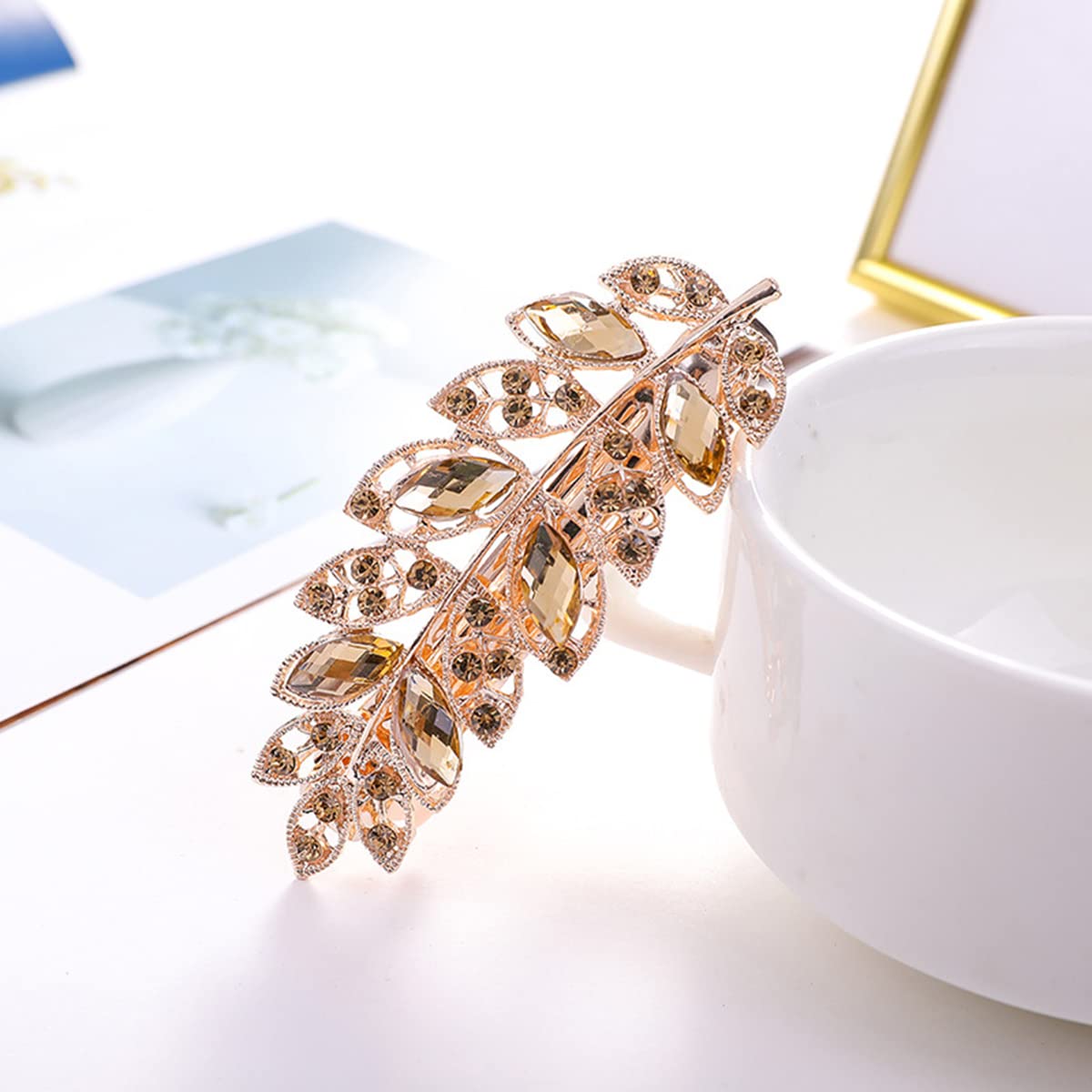 2 Pcs Hair Barrettes for Women Elegant Rhinestones Flower Metal Hair Clips Vintage Crystal Hair Accessroy Ponytail Hairpin 8cm, 2-Leaf Multicolor A