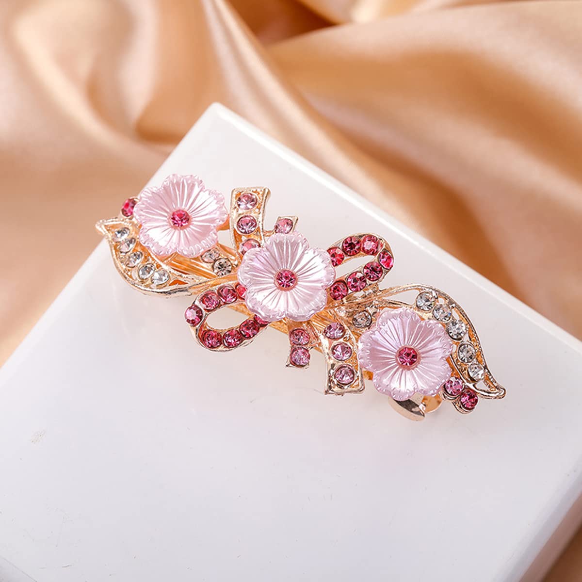 3 PCS Luxurious Flower Metal French Barrettes Hair Claps Alloy Rhinestones Hair Accessories Women Girls 6cm, 1-tf Multicolor B