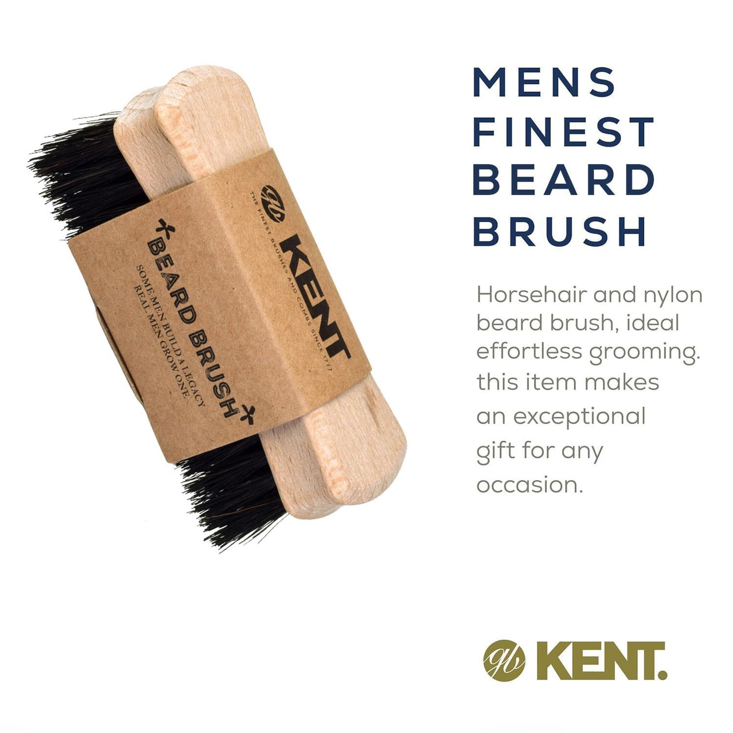 Kent BRD6 Small Travel Men's Beard and Mustache Brush, Natural Boar Bristle for Flawless Shaping and Grooming. Ergonomic Grip Wood Handle. Dry or Wet Beard, Distributes Oils and Balms. Made in England