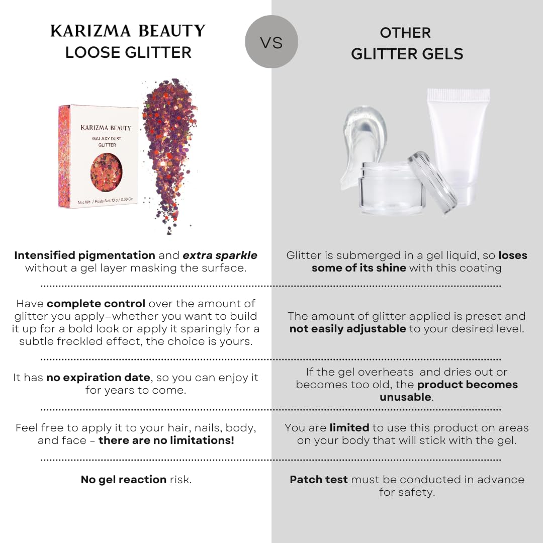 KARIZMA Galaxy Dust Body Glitter. 10g Chunky Face, Hair, Eye and Body for Women. Rave, Festival Accessories, Cosmetic Makeup. Loose Glitter Set