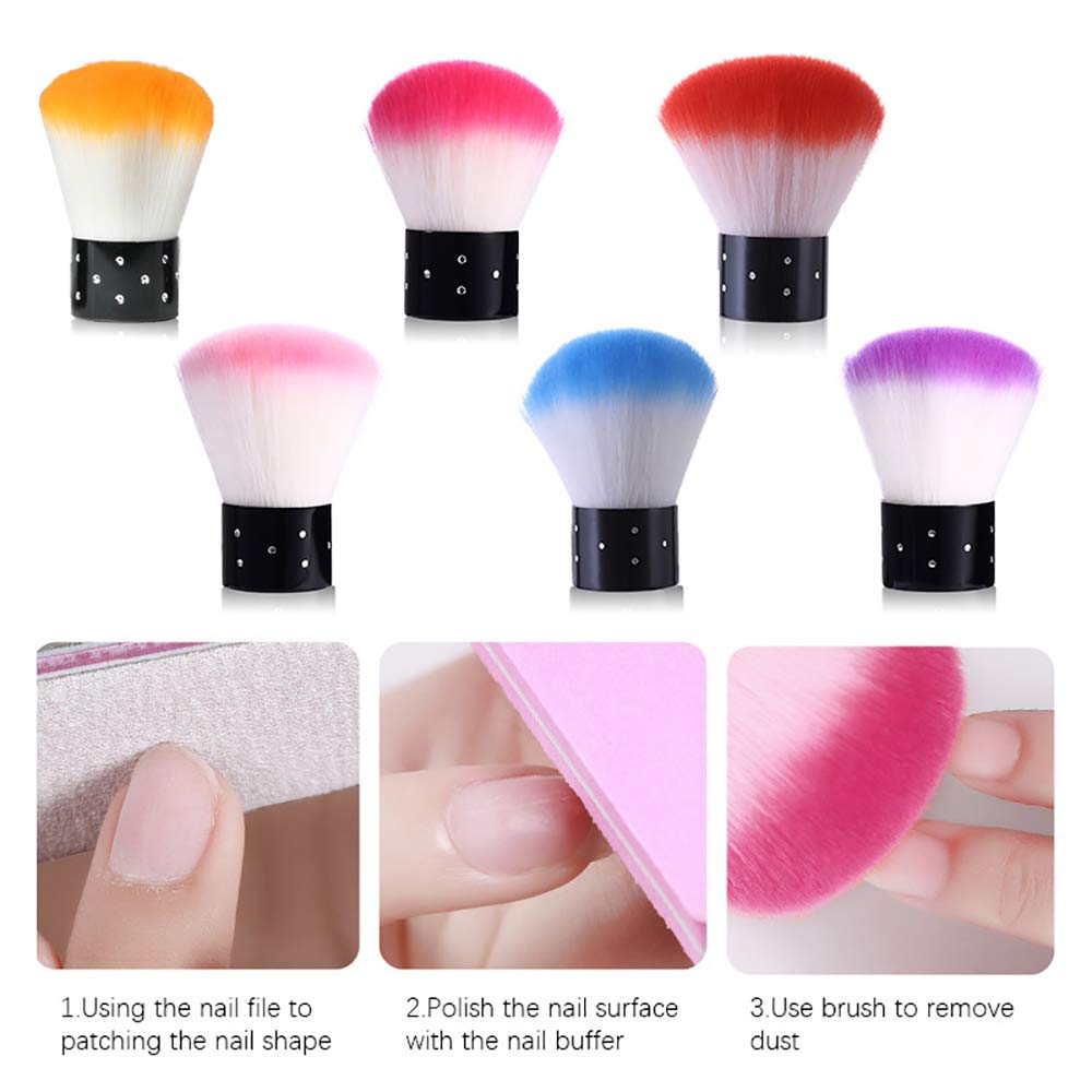 Kalolary 6Pcs Nail Art Dust Brush Remover - Powder Cleaner Kabuki Brushes for Makeup, Blush, and Nail Cleaning - Colorful Cosmetic Tools