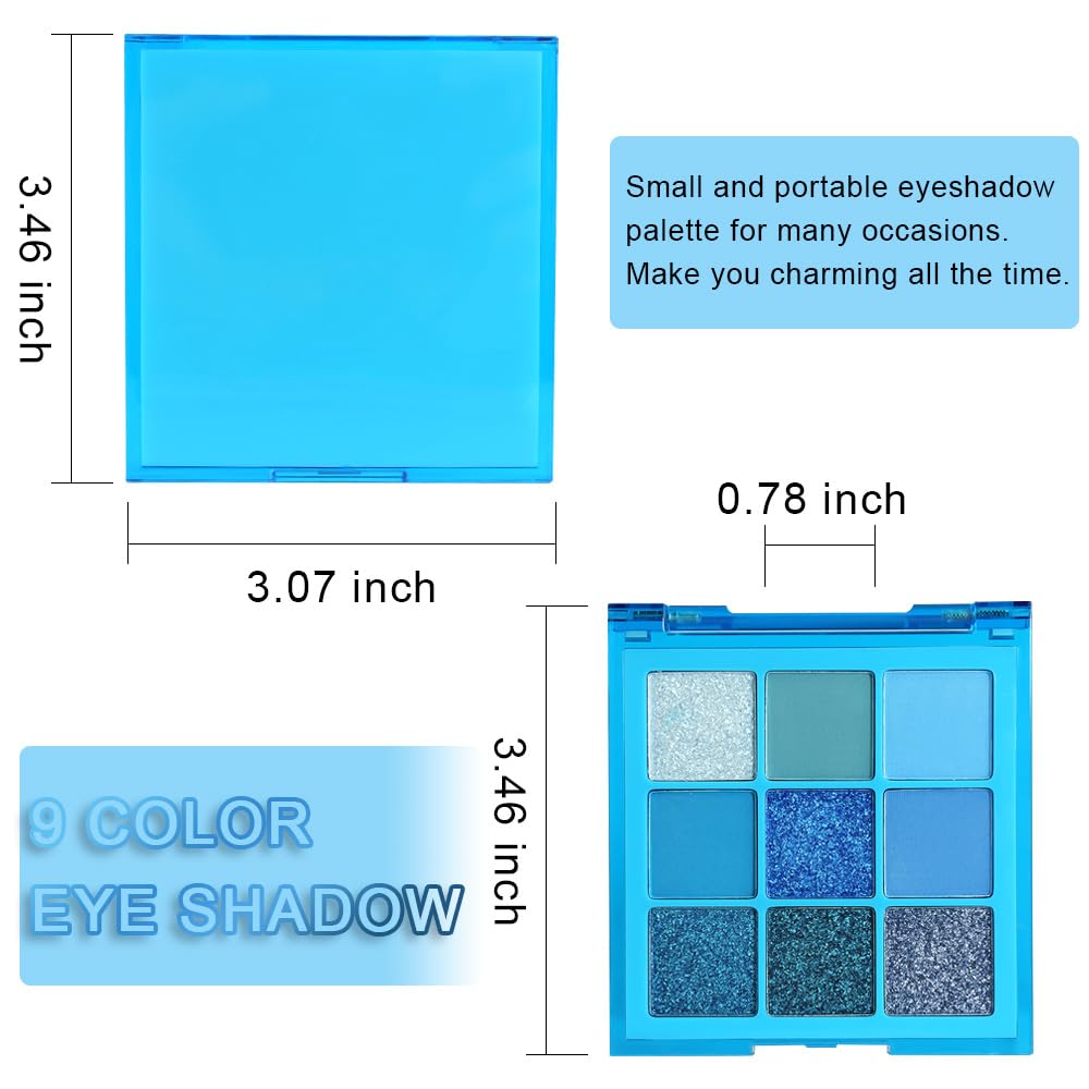 AMY'S DIARY Dark Light Royal Blue Pearl White Glitter Shimmer Eye Shadow Makeup Palette,9 Colors Highly Pigmented Waterproof Matte Glitter Shimmer Daily Party Sparkling Eyeshadow Palett Gift