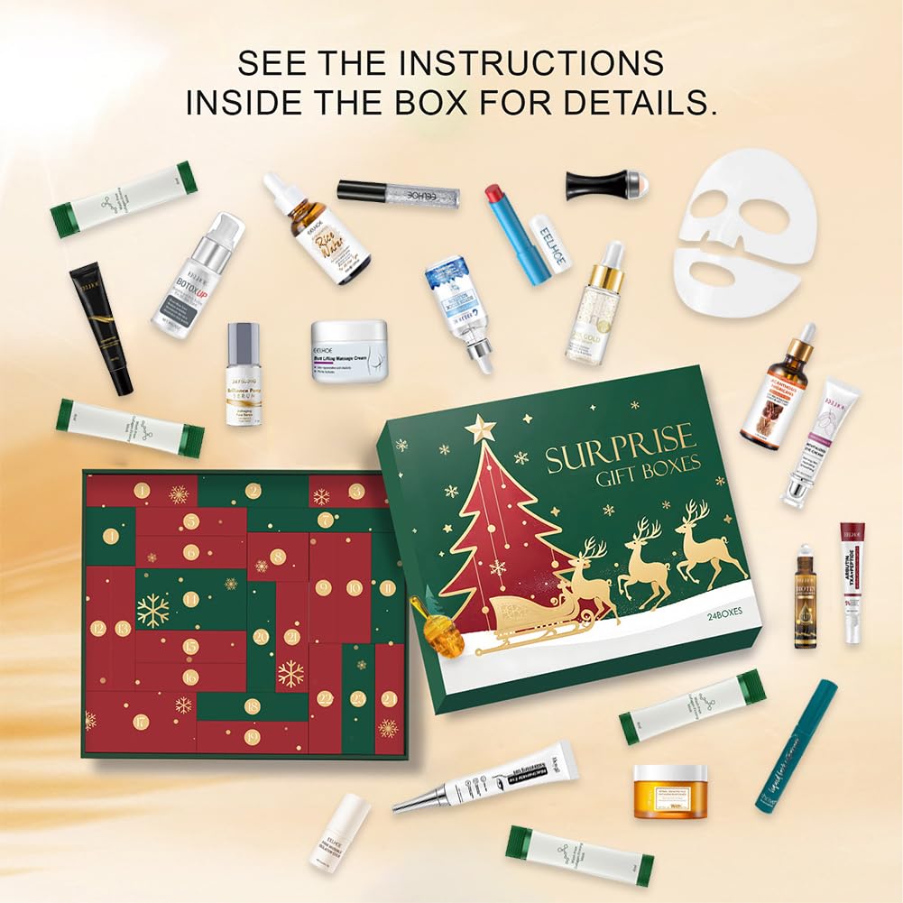 Makeup Advent Calendar 2025 for Women,24 Days Christmas Gift Makeup Sets with Lip Gloss,Body Lotion,Face Cream for Moisturizing,Even Skin Tone and Increase Skin Elasticity,Xmas Skincare Gift