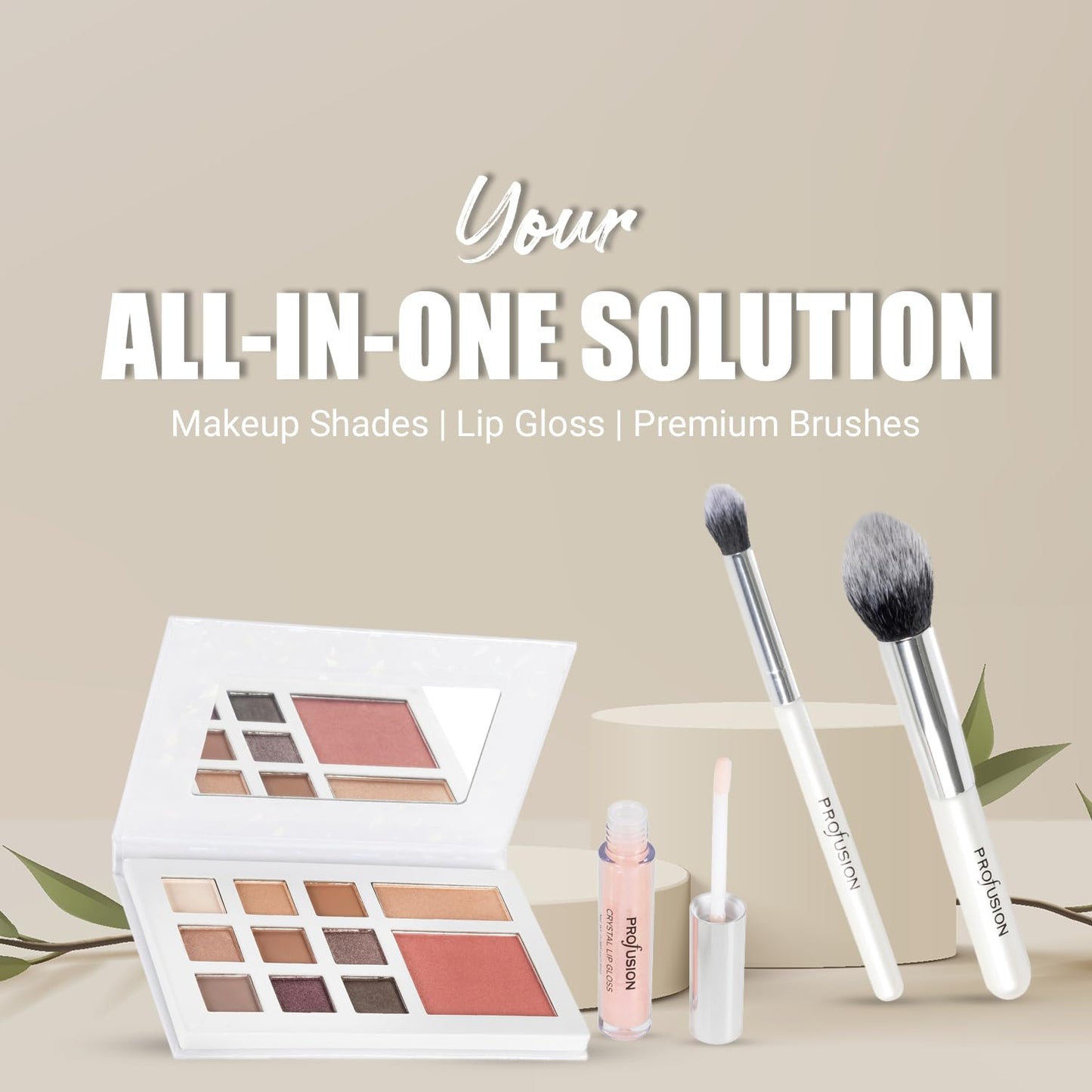 Profusion Cosmetics Beauty Box Face Collection - Compact Full Face Palette with Neutral Eyeshadows, Blush, Highlighter, Lip Gloss & 2 Application Brushes, Long Wearing, Vegan & Cruelty-Free Makeup
