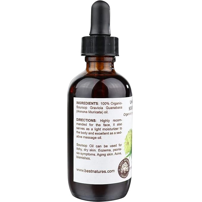Virgin Soursop Oil (Anona Muricata / Graviola / Guanabana) – 100% Pure, Organic, Cold-Pressed, Unrefined – 2oz / 60ml – Natural Facial Oil & Moisturizer for Dry, Damaged, or Sensitive Skin