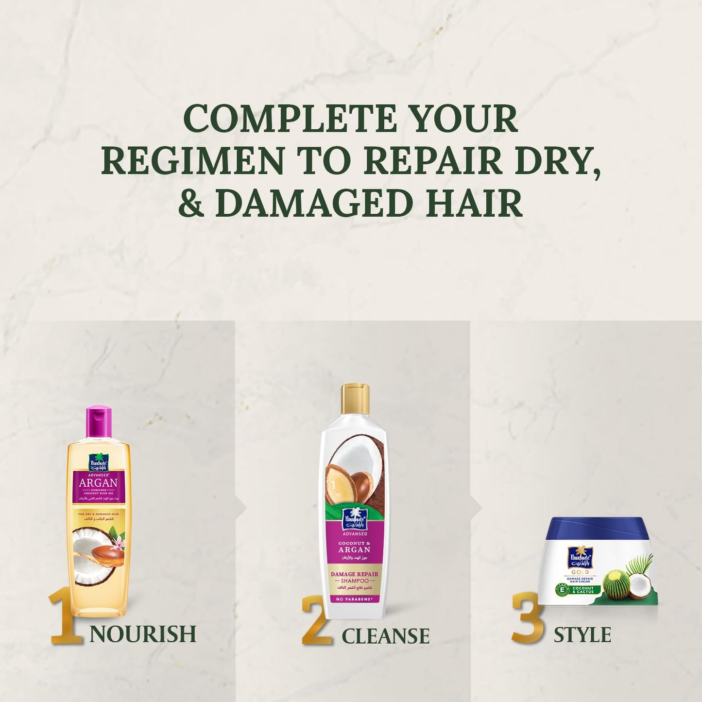 Parachute Advansed Argan Shampoo with Coconut | Repairs Dry & Damaged Hair| Moisturizes Hair| 0% Harmful Chemicals | 11.4 Fl oz | Pack of 3