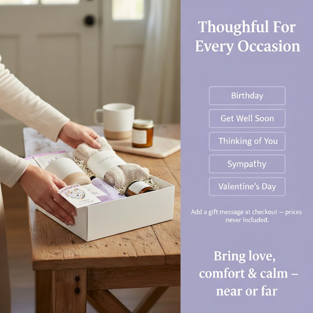 Unboxme Spa Gift Basket for Women - Lavender Self Care Gifts with Candle & Bath Bombs - Relaxation Care Package for Birthday, Get Well Soon, Christmas, Valentine's Day