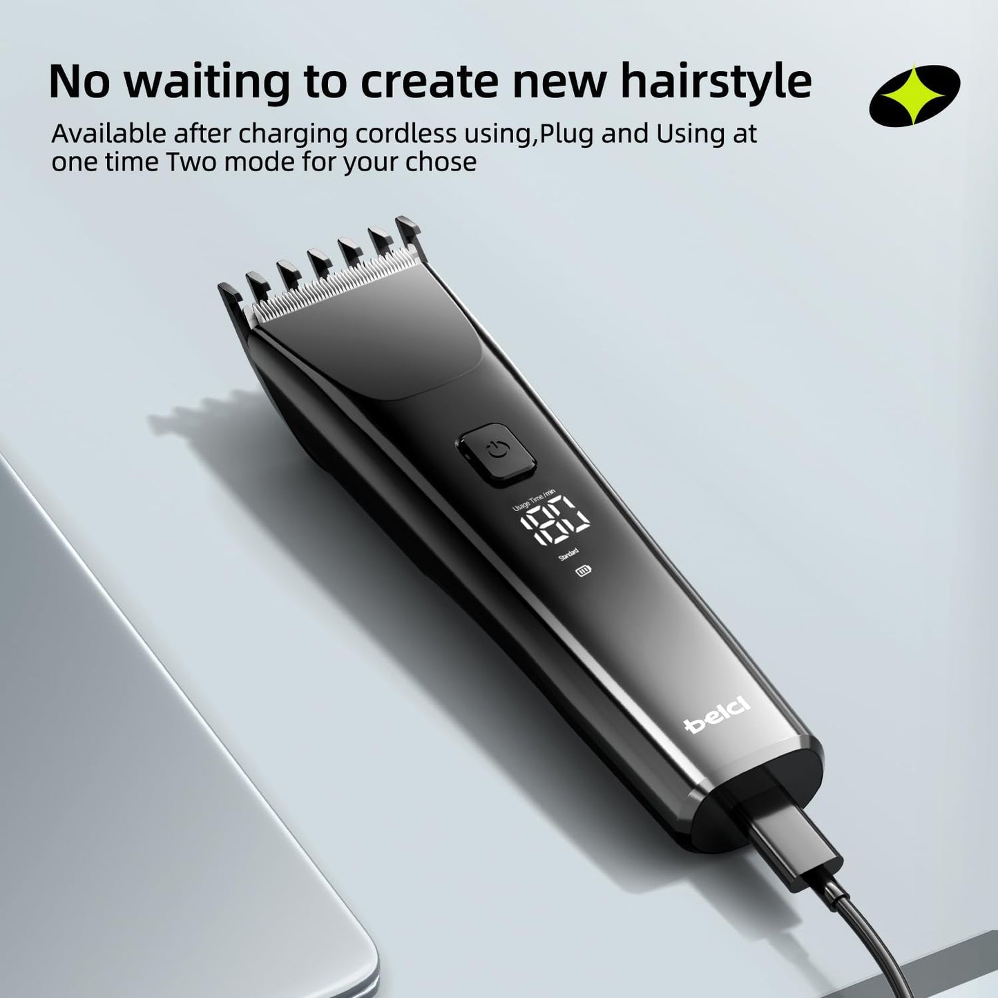 Hair Clippers for Men and Kids Adjustable Length Trimmer Haircut Professional Haircuts Tool Grooming 6 Kit LED Screen Display Fast Charge for Family Black