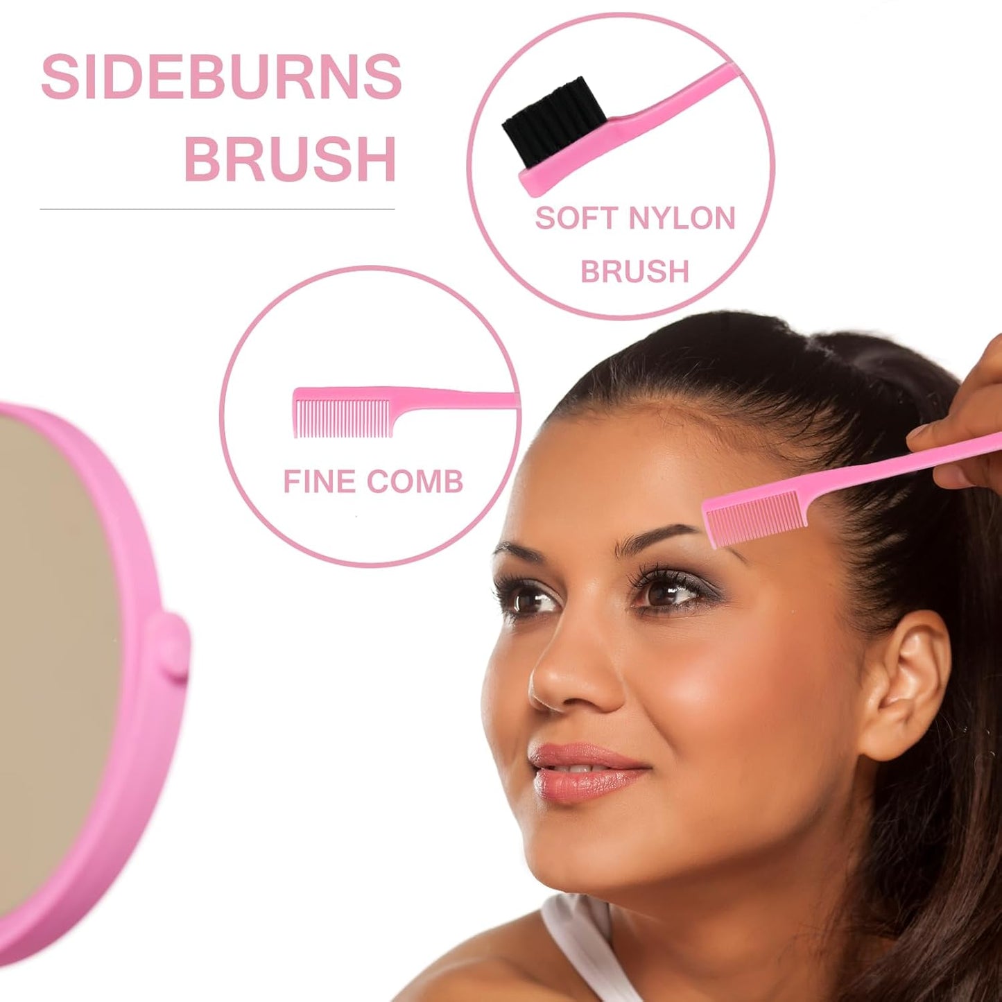 Detangler Brush Set for 3a,4c,Wig/Thick/Wavy/Curly/Wet Slick Back Hair Brushes,Rat Tail Combs,8-Row,Edge Brush,For braiding,teasing,parting,styling,kids,girls,women(Pink)