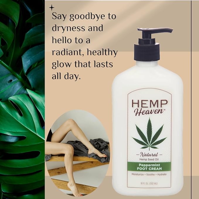 Hemp Heaven Peppermint Foot Cream Infused with Hemp Seed Oil - Hydrating Care for Dry Cracked Feet - 12oz