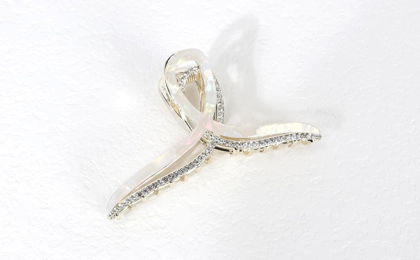 Large Metal Acetate Hair Claw Clips with Rhinestones, Gold Metal Hair Claw for Thick Hair, Strong Hold Non Slip Gold Hair Clips & Acetate Rhinestone for Women(Mermaid White)