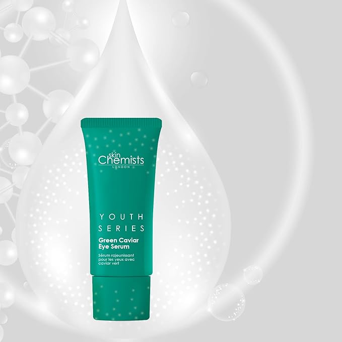 Skin Chemists Anti-Aging Eye Serum, 15ml - Green Caviar Extract & Matrikine Peptide 6 for Under Eye Wrinkle Reduction, Hydrating and Elasticated Skin