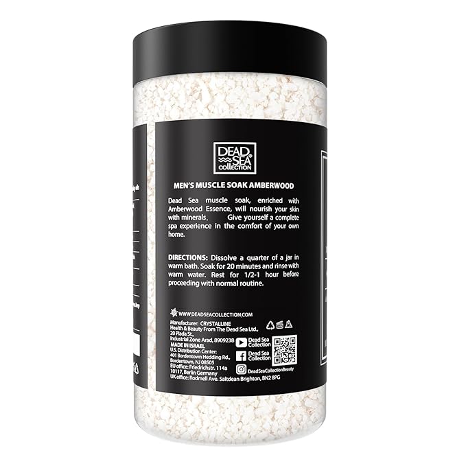 Dead Sea Collection Bath Salts for Men with Amberwood Oil - Muscle Recovery Bath Soak – Mens Pure Dead Sea Salt for Soothing and Relaxing - 37 Oz