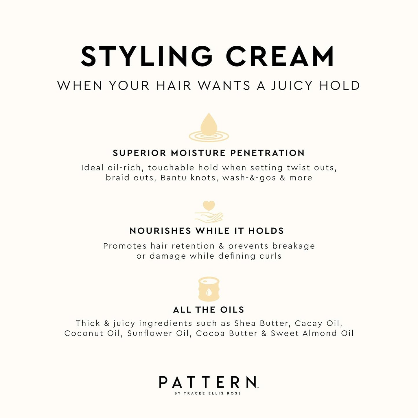 PATTERN Beauty by Tracee Ellis Ross Styling Cream - Hold & Definition for Curly Hair 3b-4c, 25 fl oz