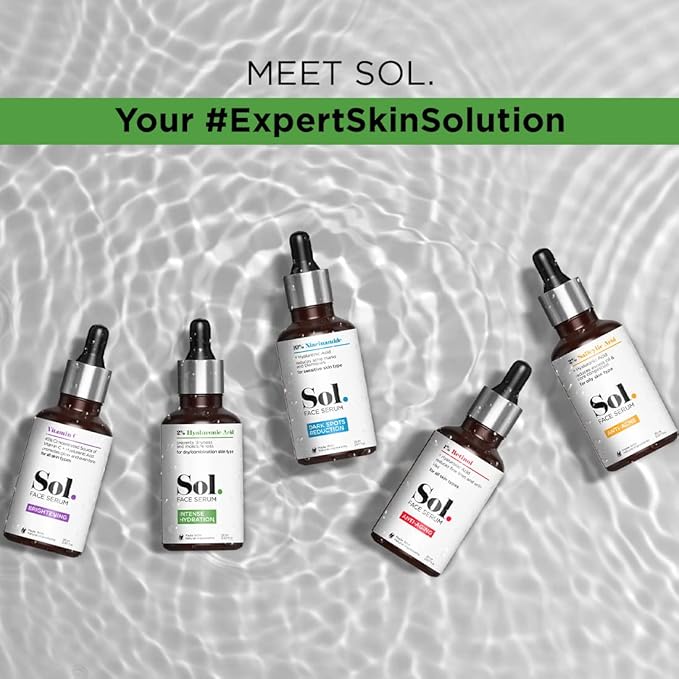 Sol. 2% Hyaluronic Acid Intense Hydration Face Serum, Prevents Dryness & Moisture Loss, Hydrating & Moisturizing, Softens & Smoothens, Non-irritating, White, 20 ml (Pack of 1)