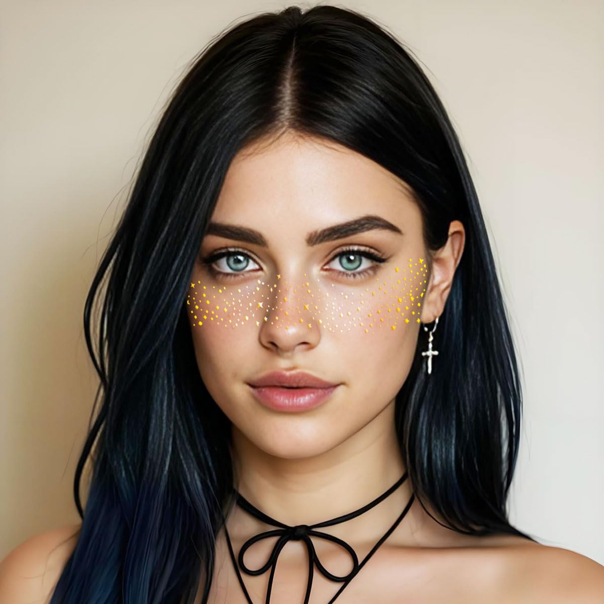 Gold Glitter Freckles Face Tattoo - Face Glitter Makeup Speckles - Women Face Sparkle Freckles Patches for Halloween Makeup Prom - Carnival Party