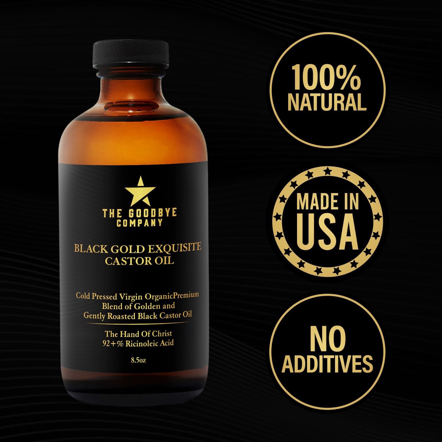 The Goodbye Company Black & Gold Castor Oil Blend – Cold-Pressed & Unrefined – Pure Hexane-Free Oil for Hair, Skin, Body, Eyelashes & Eyebrows