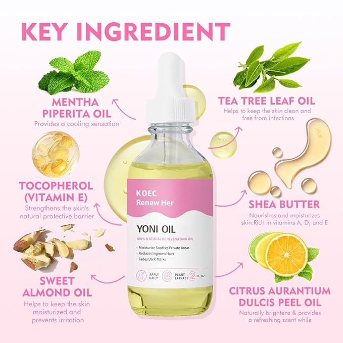 Renew Her Essential Oils Help Lighten Dark Spots, Help Feminine Ingrown Hair Growth, Nourish and moisturize ingredient, Designed for all Female Skin Fypes