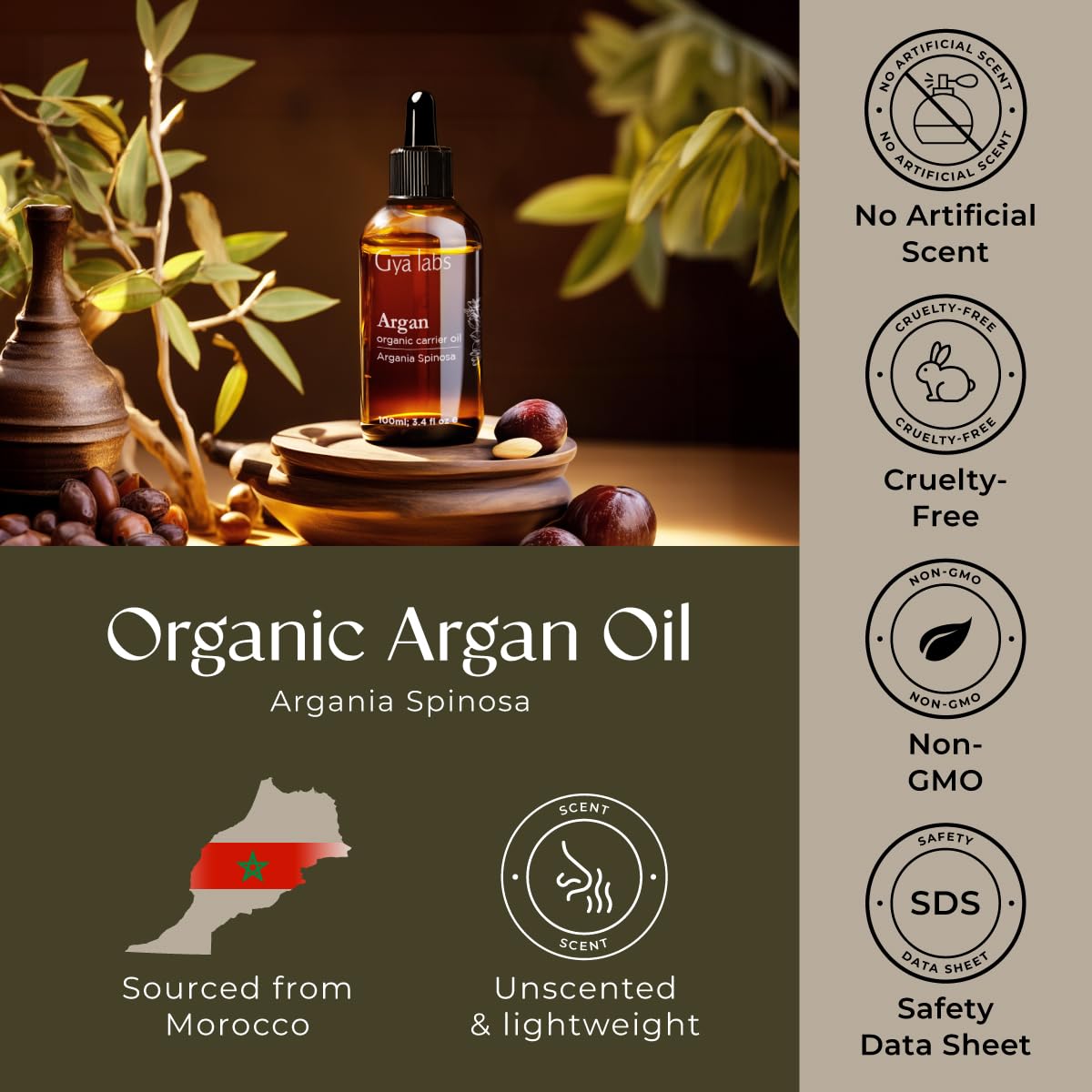 Gya Labs Argan Hair Oil - 3.4 Fl Oz - for Scalp Health, Strengthens & Protection from Damage
