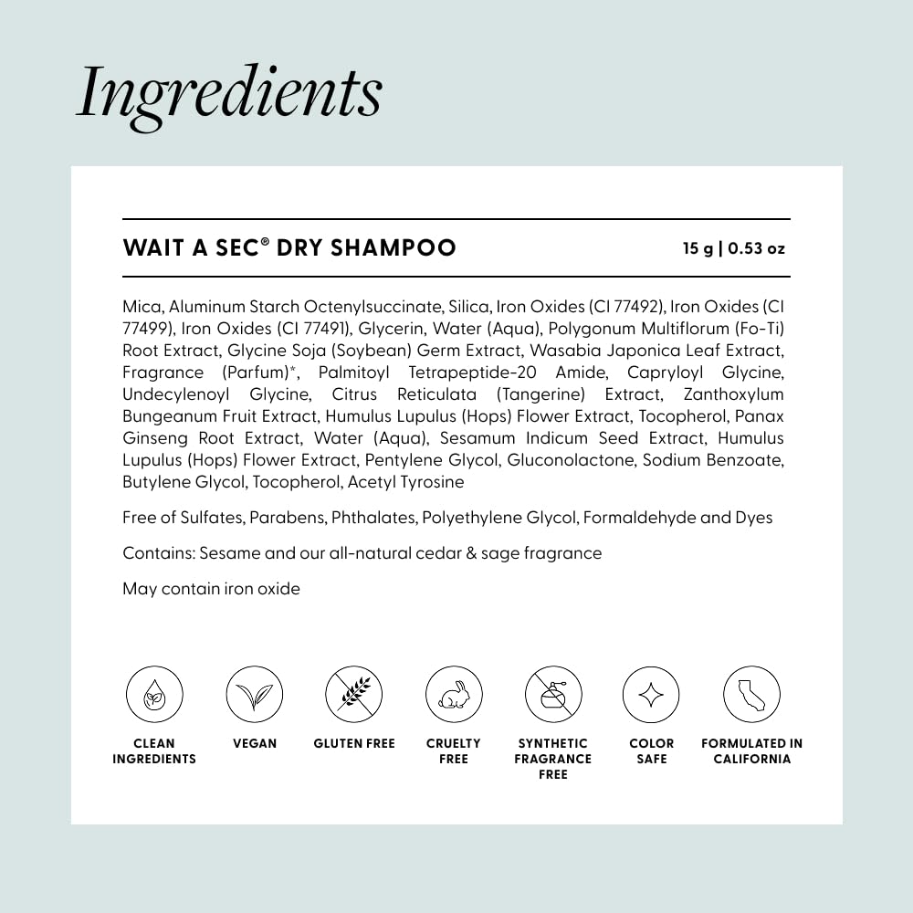 Arey Wait A Sec™ Dry Shampoo | Absorbs Oil & Adds Volume + Reduce the Signs of Aging Hair with Science-Backed Formula to Preserve Pigment | Non Aerosol Tinted Powder | Vegan, Cruelty-Free (0.53 oz)