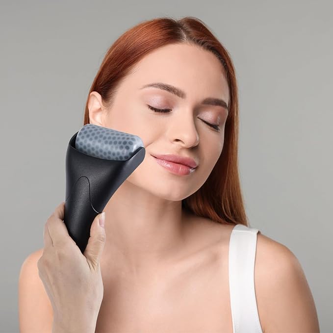Ice Facial Roller for Face and Eyes - Puffiness Relief, Skin Care, Reduce Pain and Wrinkles Face Massager Tools for Men and Women - Self Care Gift, Black