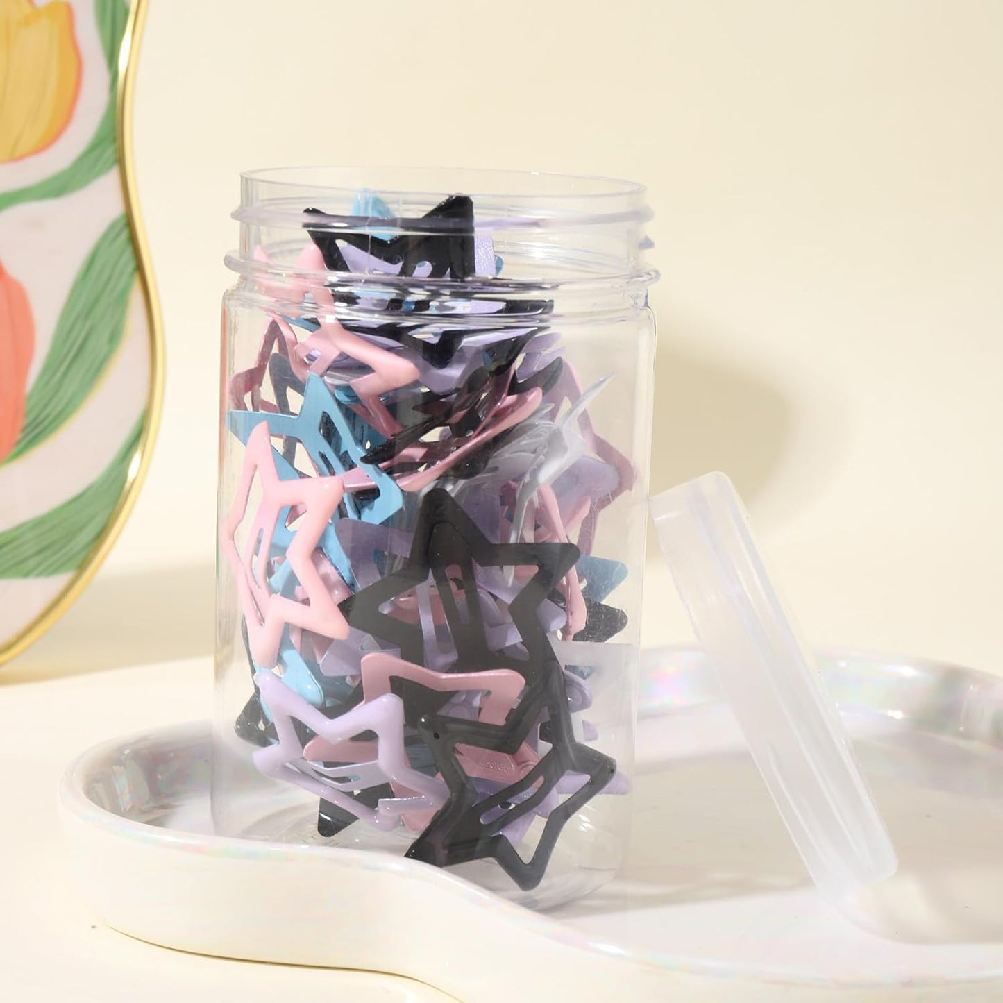 50pcs Cute Star Hair Clips - Metal Snap Non Slip Star Barrettes for Women - Black, White, Pink, Purple, Blue