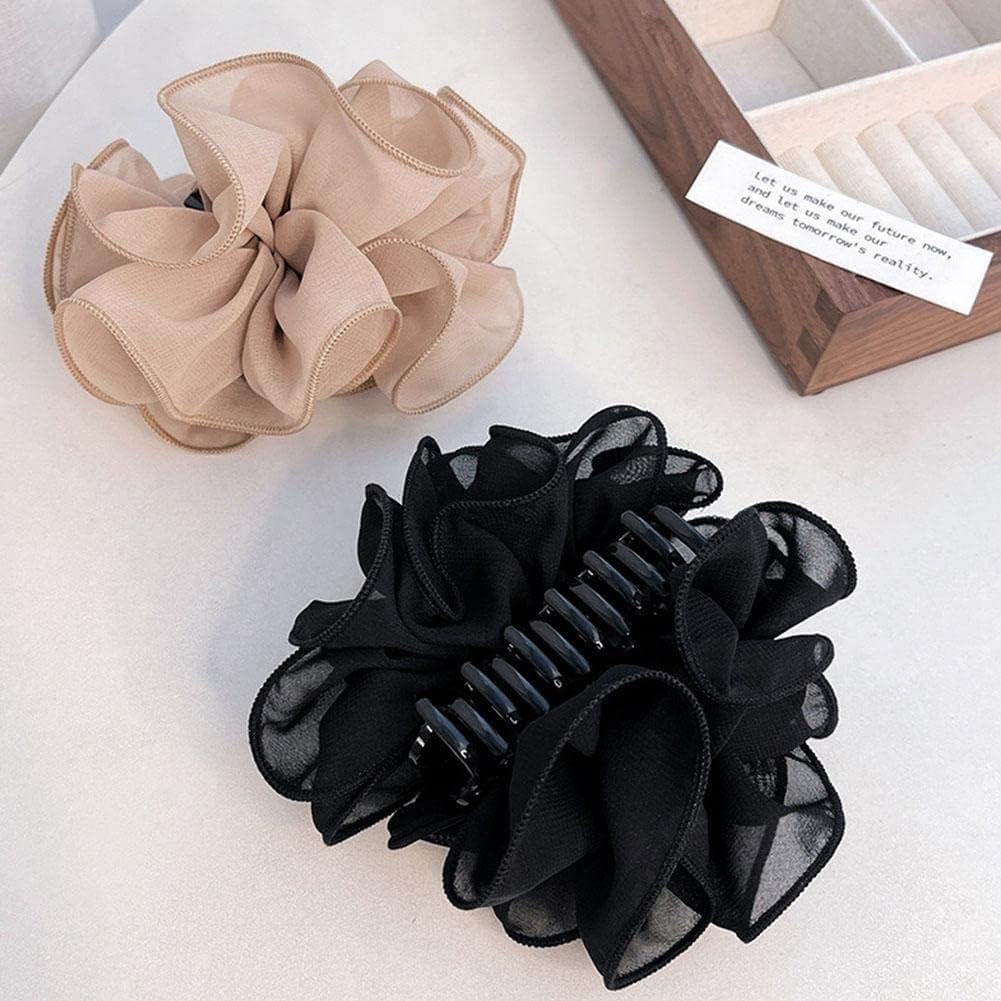 Black Chiffon Claw Clip Hair Bow Large Size Black Fabric Ribbon Flower Rose For Women Clamps Accessories Clips Jaw Claw,Clips and Barrettes,Hair Accessories Hair Clips (Large Size)