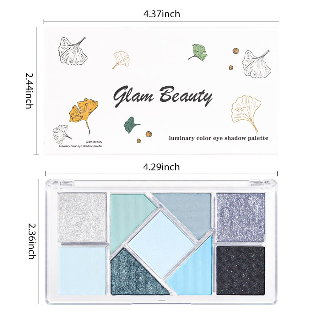 Matte Blue Shimmer Eye Shadow Palette Makeup,Eyeshadow Long Lasting Waterproof Cruelty-Free, 9 Blendable Shades in Smooth Matte and Shimmer Finishes with Gorgeous Pearls for Woman