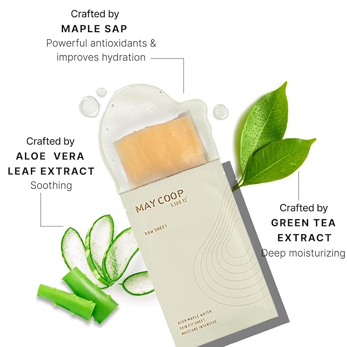 MAYCOOP 3 Step Moisturizing & Hydrating Korean Skincare Set - Raw Cream Skin Toner, Moisturizer Face Cream, Facial Mask Sheets All Skin Type