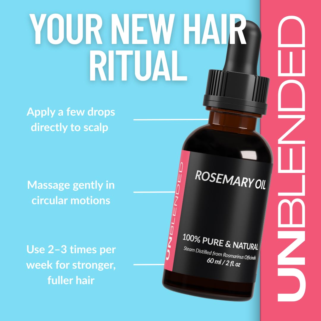 UNBLENDED Rosemary Oil 100% Pure & Natural – For Hair Growth, Scalp Care & Skin – 60ml / 2oz