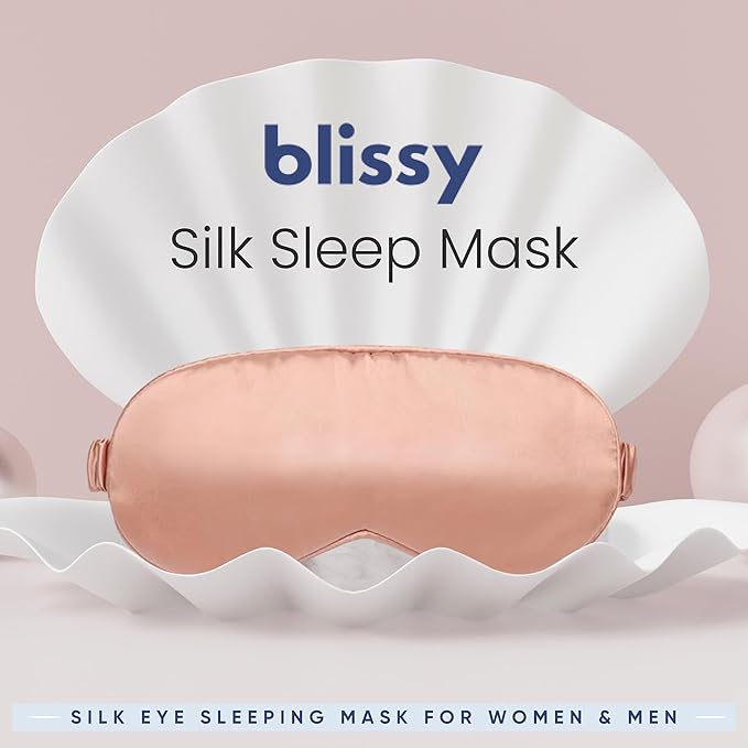 Blissy Silk Sleep Mask - Silk Eye Sleeping Mask for Women & Men for Total Blackout - 100% Pure Mulberry Silk, 22 Momme 6a Fibers - Blindfold Silk Sleep Mask Side Sleeper Eye Cover (Rose)