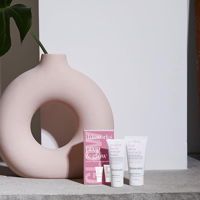 THISWORKS Prep and Glow Gift Set - Travel Size Kit with Perfect Legs Skin Miracle and Perfect Heels Rescue Balm Foot Cream - Nourishing & Hydrating Bodycare Duo