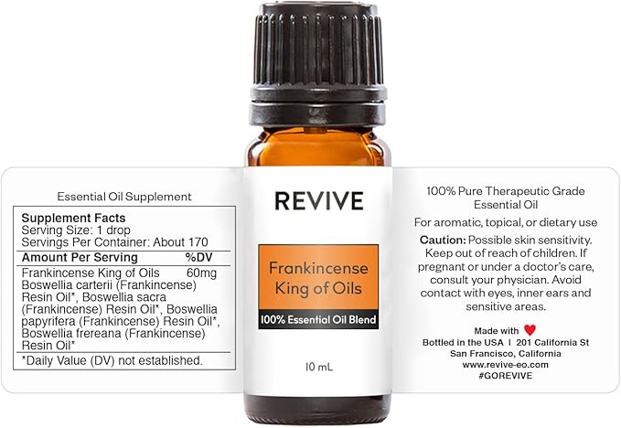 Frankincense King 10mL Essential Oil Blend by Revive Essential Oils - 100% Pure Therapeutic Grade, for Diffuser, Humidifier, Massage, Aromatherapy, Skin & Hair Care