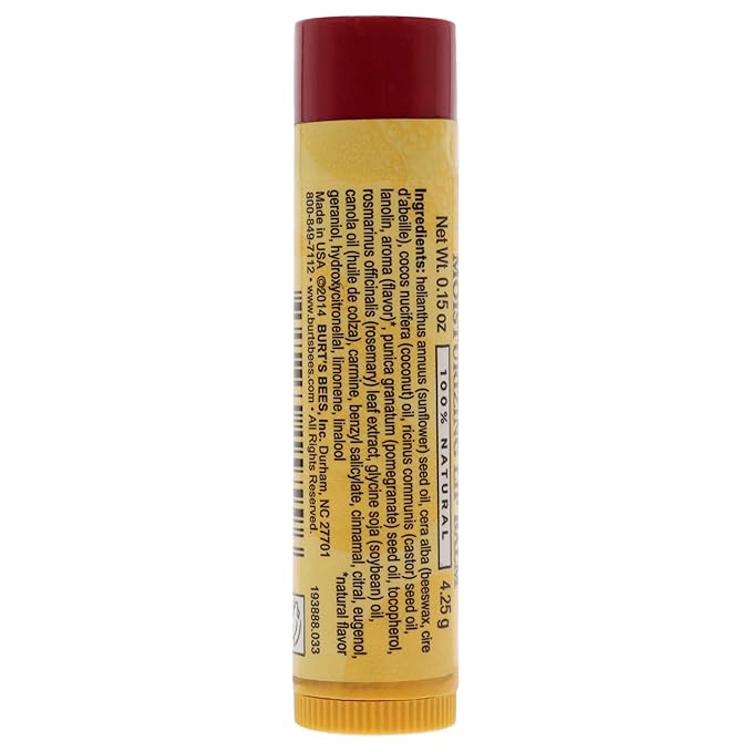 Burt's Bees 100% Natural Moisturizing Lip Balm, Pomegranate with Beeswax and Fruit Extracts - 4 Tubes