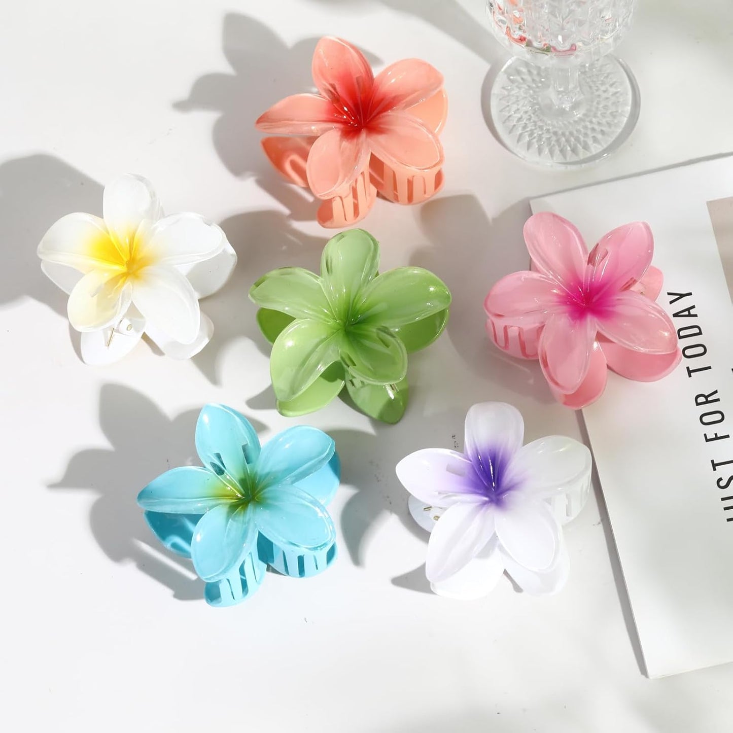 Hawaiian Flower Hair Clips โ 6 Pack Colorful Claw Clips for Women & Girls, Large Aesthetic Hair Accessories for Thick or Thin Hair, Summer Beach Vacation Gift