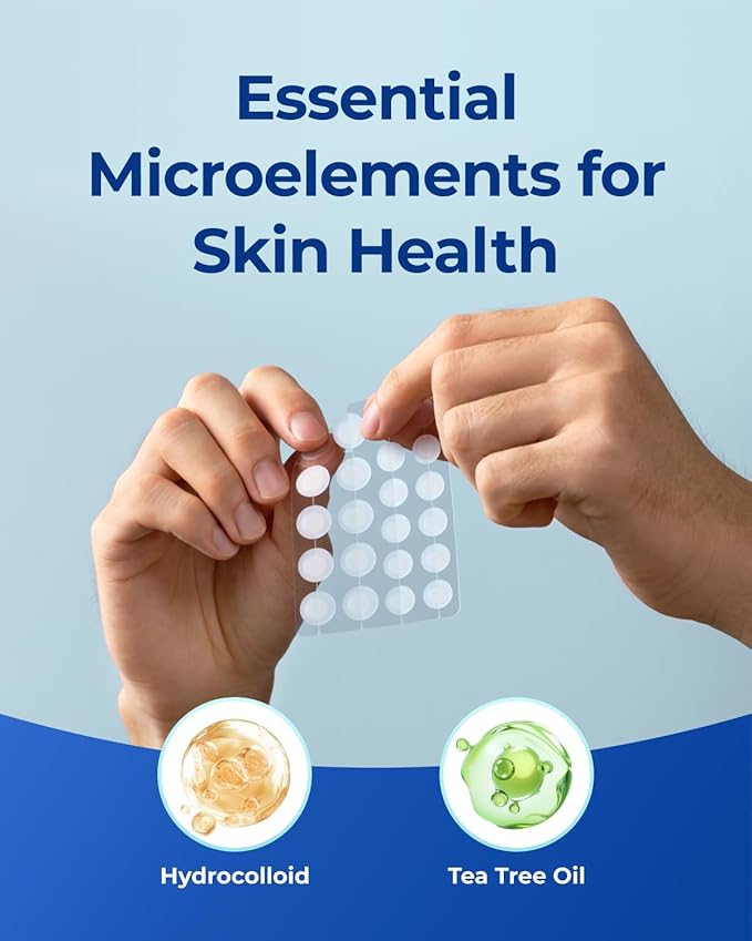 Pimple Patches for Face Acne: Invisible 0.1mm Ultra-Thin Hydrocolloid Zit Stickers with Tea Tree Oil - 44 Dots, 2 Sizes (Whiteheads/Sensitive Skin)
