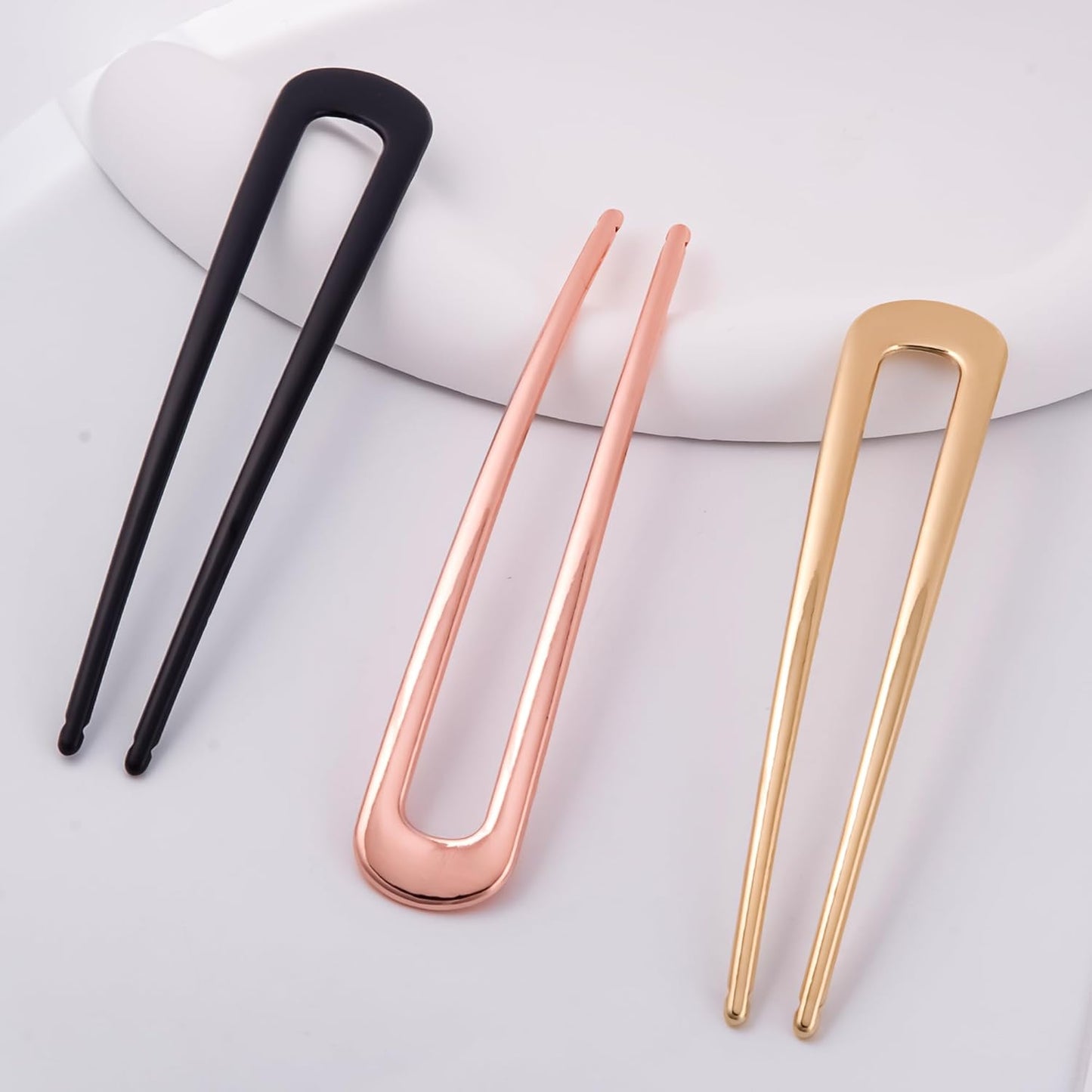 6Pcs Metal French Hair Pins for Women U Shape Sticks 3.9 Inch Vintage Fork for Hairstyle Accessories(Black/Gold/Rosegold)