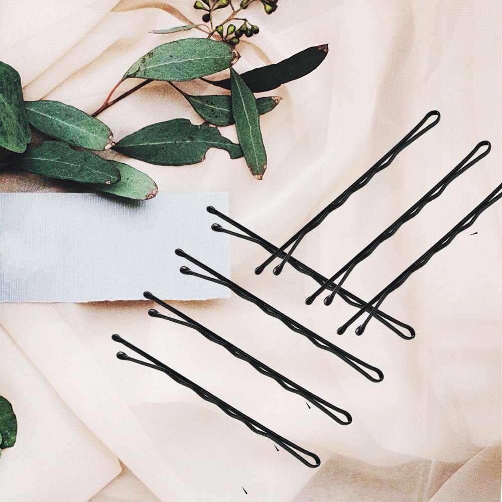2.4 Inch Large Black Hair Bobby Pins Metal Clips Twisted Spiral Curved Ball Tips Non-slip Decorative Long Short Women Girls Nickel Free Hairdressing Wedding Accessories with Case 100 PCS