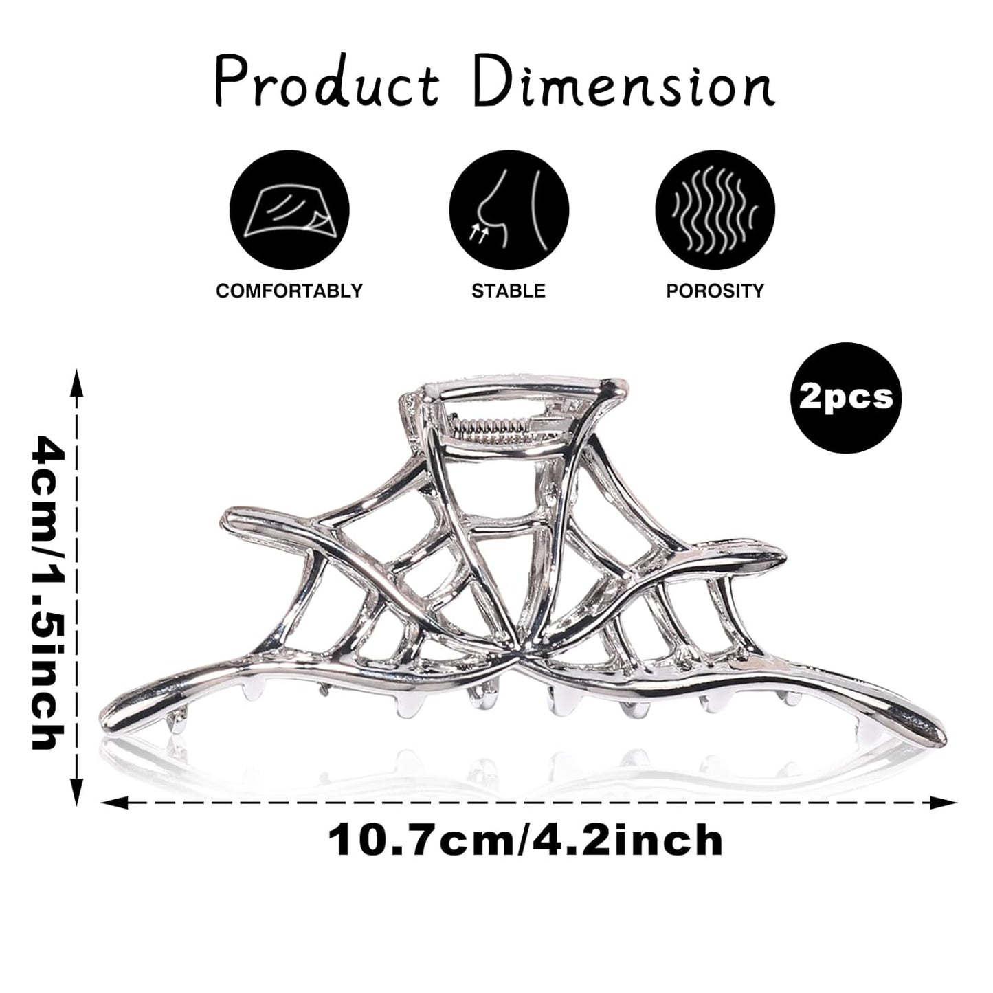 Halloween Metal Silver Alloy Spider Web Hair Claw Clips - Strong Hold Nonslip Gothic Punk Catch Clips for Women - Thick or Thin Hairs