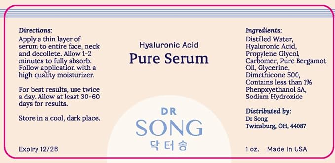 Pure Hyaluronic Acid Serum, Korean Skin Care Moisturizer, Anti Aging Korean Beauty (1 Fl Oz)