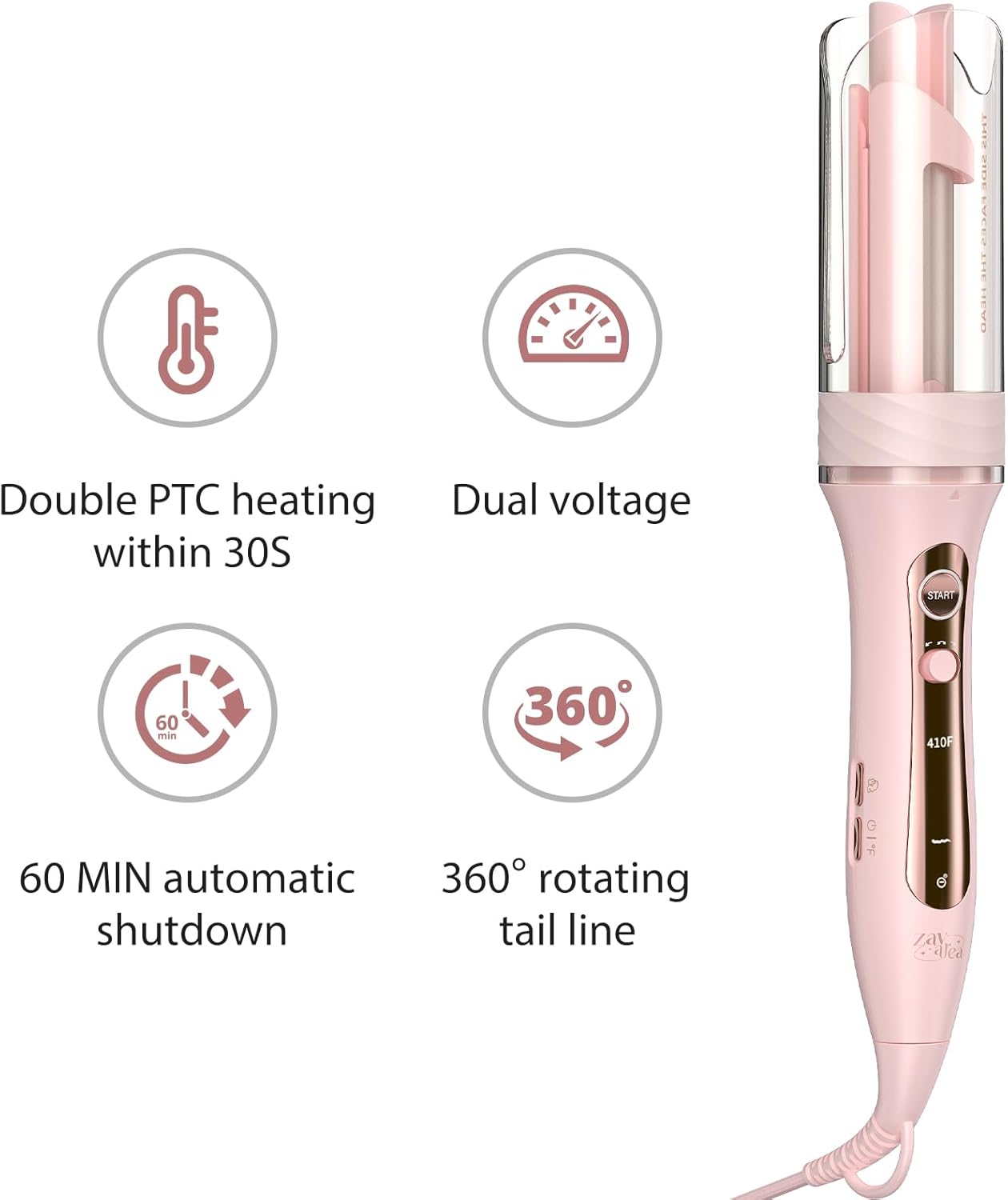Zavarea Automatic Rotating Curling Iron for Long Hair - 1 Inch Curling Wand for Beach Waves & Loose Curls, Easy Hair Curler for Beginners, Anti-Scald & Frizz-Free, Dual Voltage for Travel