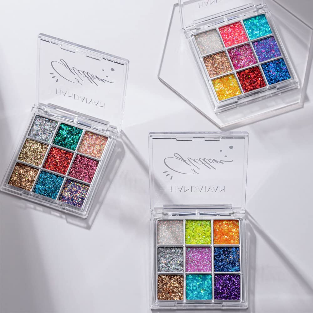 Glitter Eyeshadow Palette - Shimmer Purple Pink Blue Colorful Eyeshadow, Lip Face Eye Glitter Makeup - Lasting Waterproof High Pigmented Eye Shadow for Girl Women