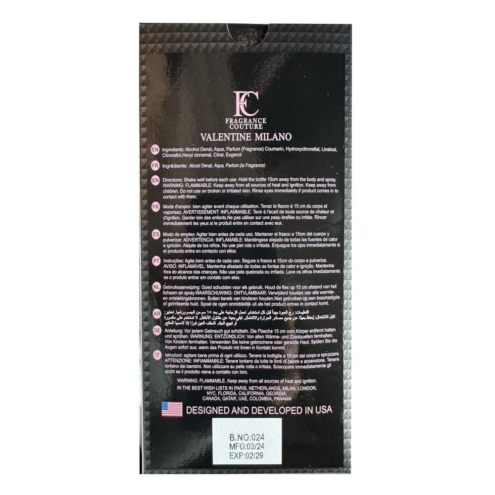 Perfume for Men Valentine Milano Eau de Toilette Natural Spray Men Cologne Masculine Scent 3.4 Fl Oz/100ML