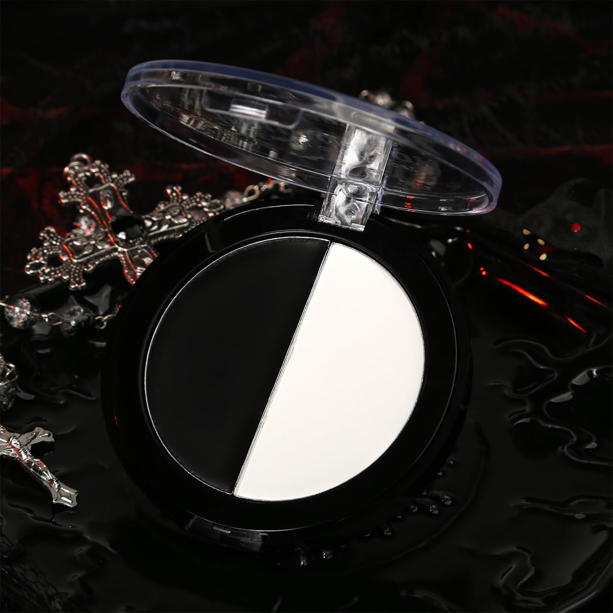 Halloween Black White Face Paint, Goth White Foundation Makeup Cream To Powder Greasepaint, Emo Gothic Clown Cosplay Face Painting Full Coverage, Eye Black Body Paint SFX Cary Skeleton Zombie Costume