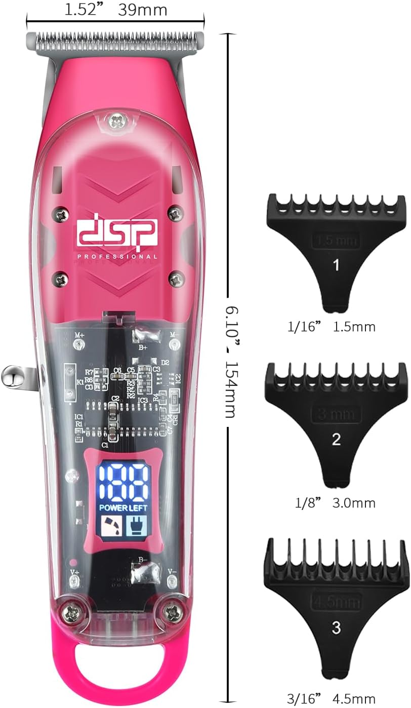 DSP Beard Trimmer: Cordless, Rechargeable, Zero Gap, Stainless Blades, 2.5H Charge, 120M Runtime, 3 Combs, Ideal for Men & Barber (Pink Trimmer)