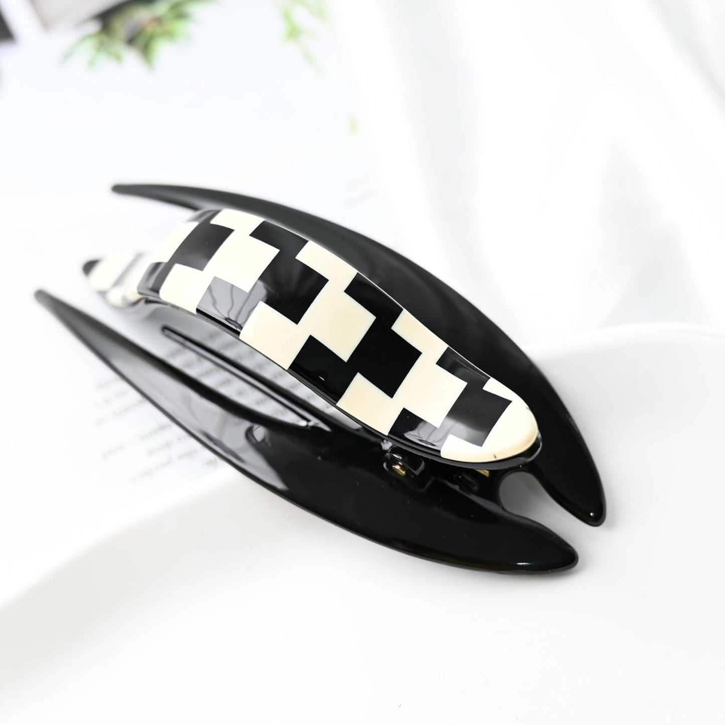 Handmade Celluloid French Design Tortoise Shell Barrettes Side-slide Opening Duck Luxury Fashion Accessories Hair Clip Claw for Women (check)
